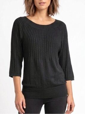 H&M Black Knit Tunic Sweater Batwing Sleeves Baggy Oversized Ribbed Medium